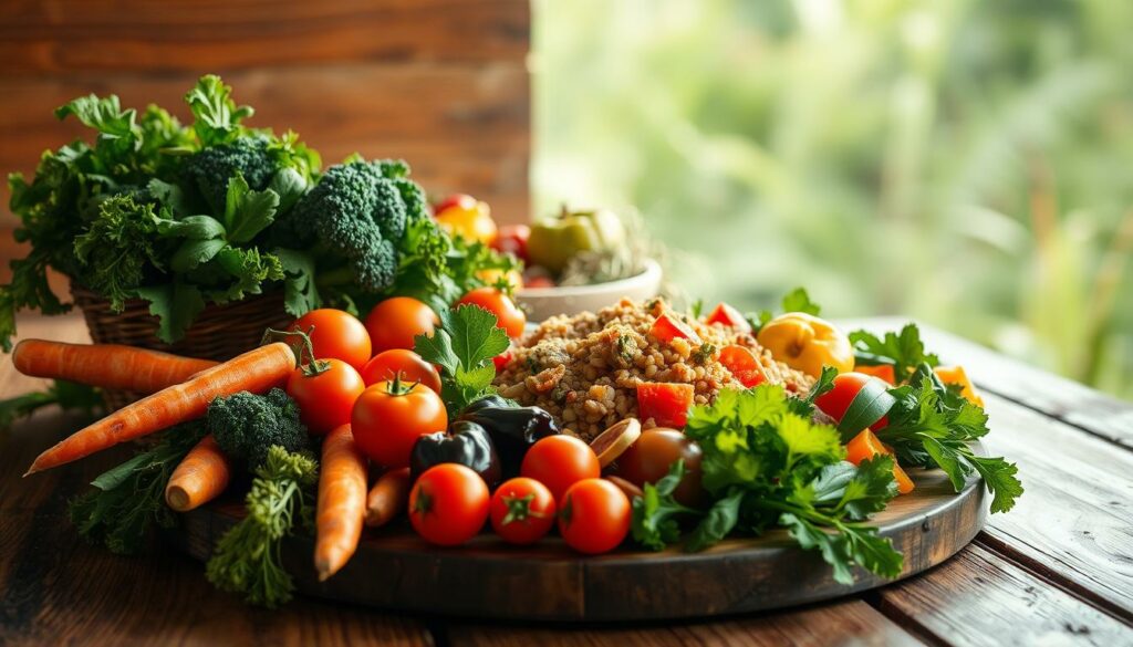 A-balanced-wholesome-meal-displayed-on-a-rustic-wooden-table.-In-the-foreground-an-assortment-1024x585 6 Aliments pour Dire Adieu au Ballonnement