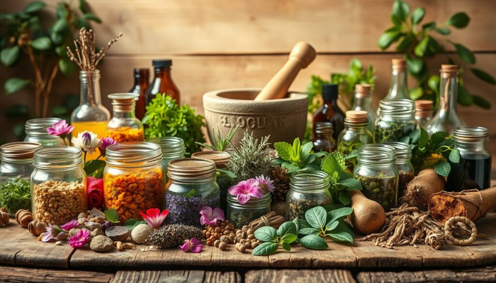 A-bountiful-assortment-of-natural-remedies-meticulously-arranged-on-a-rustic-wooden-table.-In--1024x585 Pourquoi les remèdes naturels sont meilleurs que les médicaments