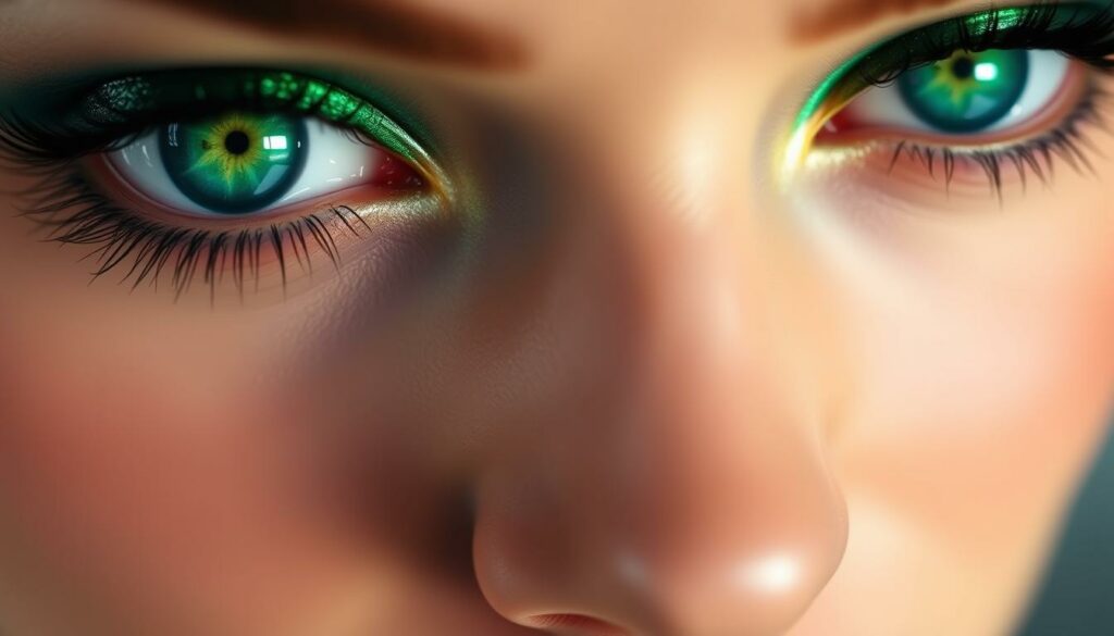 A-close-up-shot-of-a-womans-eyes-with-vibrant-green-irises-that-shine-with-a-captivating-1024x585 Quelle couleur de maquillage choisir pour ses yeux ?