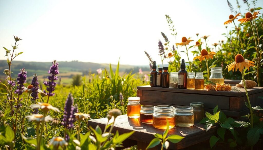 A-serene-and-verdant-herbal-garden-bathed-in-warm-golden-sunlight.-In-the-foreground-a-1024x585 Les remèdes naturels sont-ils aussi efficaces que les remèdes chimiques ?