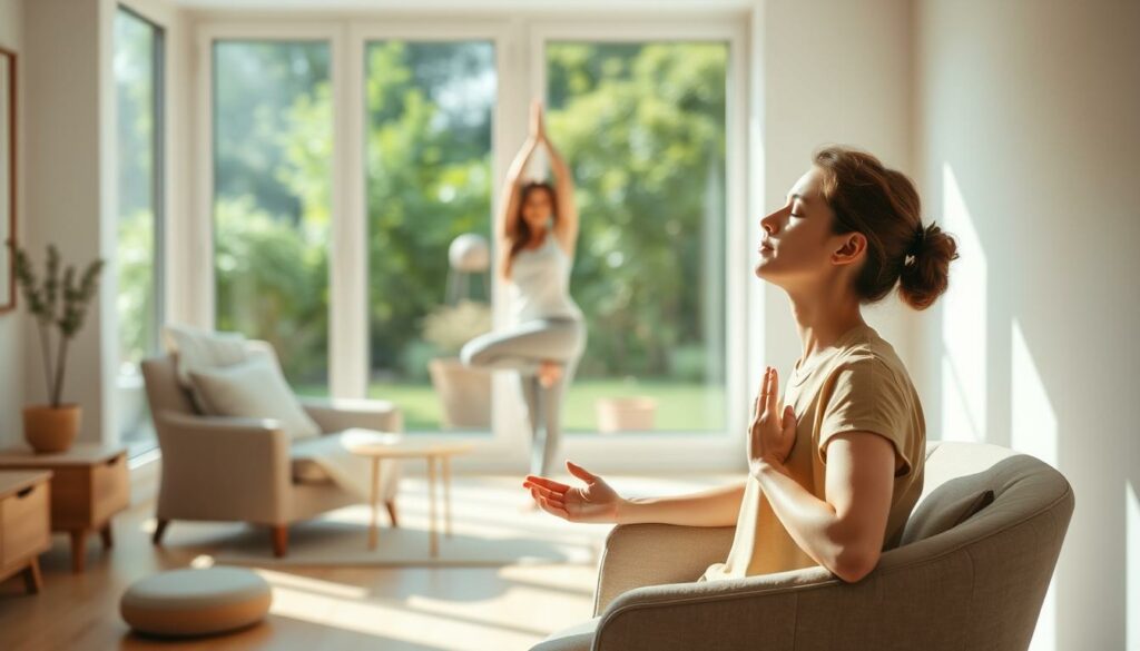 A-tranquil-scene-of-daily-routines-that-alleviate-anxiety.-In-the-foreground-a-person-sits-in--1024x585 Quels sont les remèdes naturels contre l'anxiété