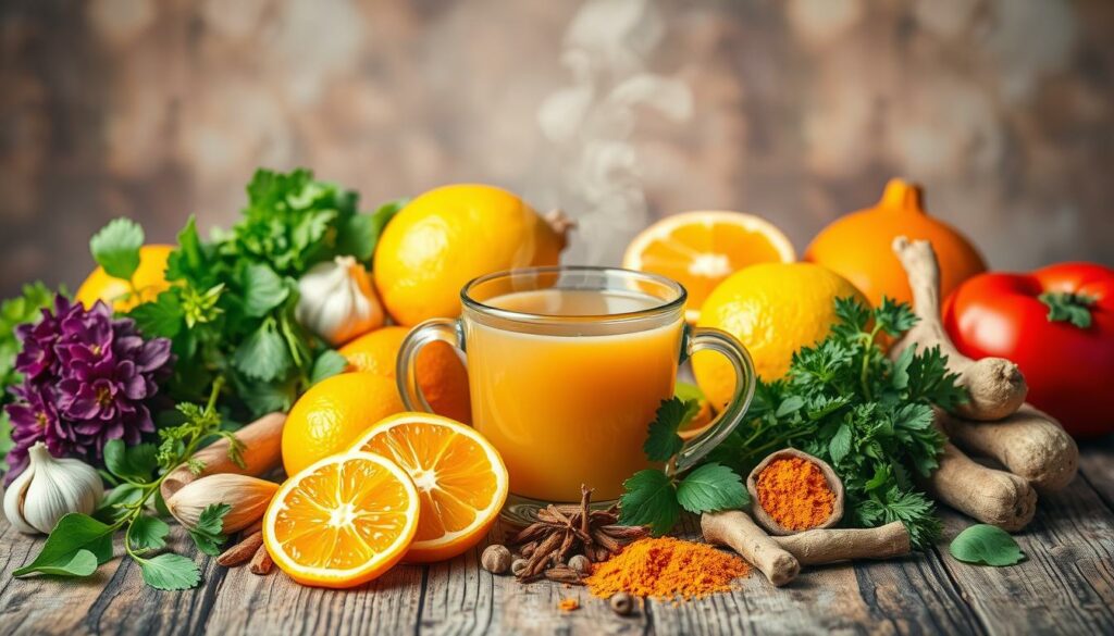 A-vibrant-still-life-showcasing-a-variety-of-natural-foods-and-ingredients-that-can-help-1024x585 Quels remèdes naturels contre l'infection des sinus