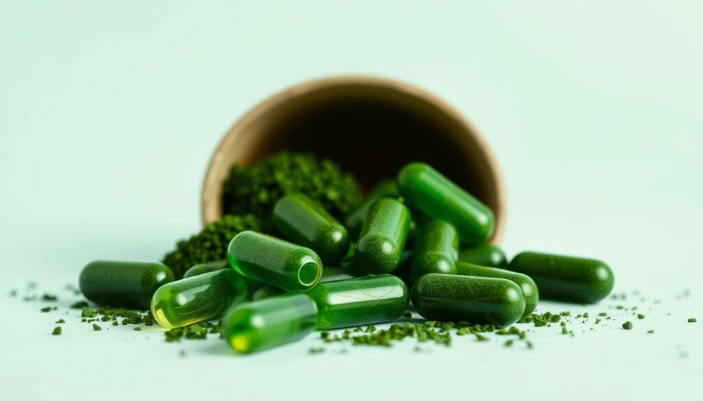 a-vibrant-high-quality-photograph-of-spirulina-based-health-supplements-against-a-clean-1024x585 La spiruline bio : un super-aliment aux multiples vertus pour la santé et le bien-être physique
