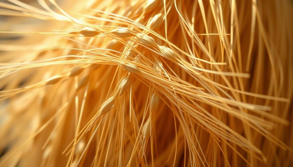 A-close-up-of-a-bundle-of-wheat-protein-fibers-glowing-with-a-warm-golden-hue-under-natural-1024x585 Les bienfaits de la protéine de blé pour les cheveux