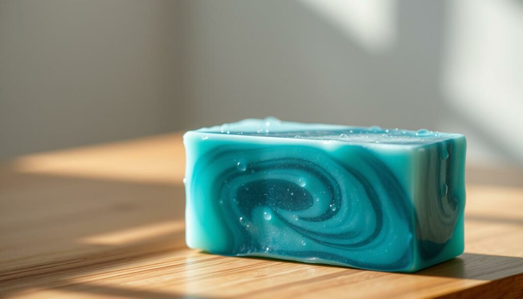 A-close-up-shot-of-a-solid-shampoo-bar-glistening-with-water-droplets-resting-on-a-wooden-1024x585 Est-ce que le shampooing solide est bon pour les cheveux ?