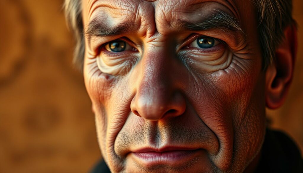 A-closeup-portrait-of-a-mature-masculine-face-lit-by-warm-diffuse-lighting.-The-skin-has-a-1024x585 Comment démarrer une routine visage pour homme ?