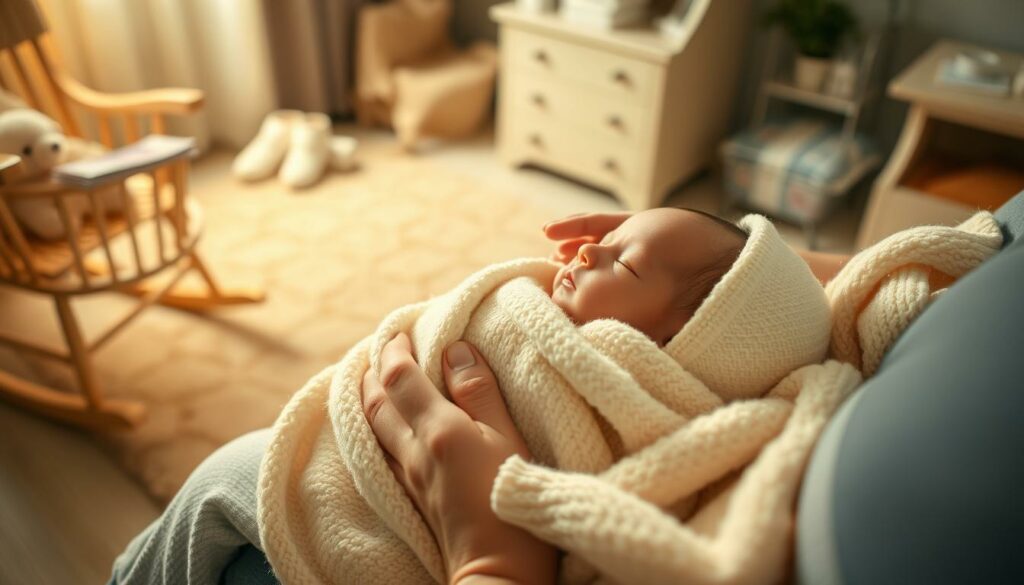 A-cozy-intimate-scene-of-a-newborn-baby-being-cared-for-by-a-loving-parent.-In-the-foreground-1024x585 Quels sont les soins essentiels d'un nouveau-né ?