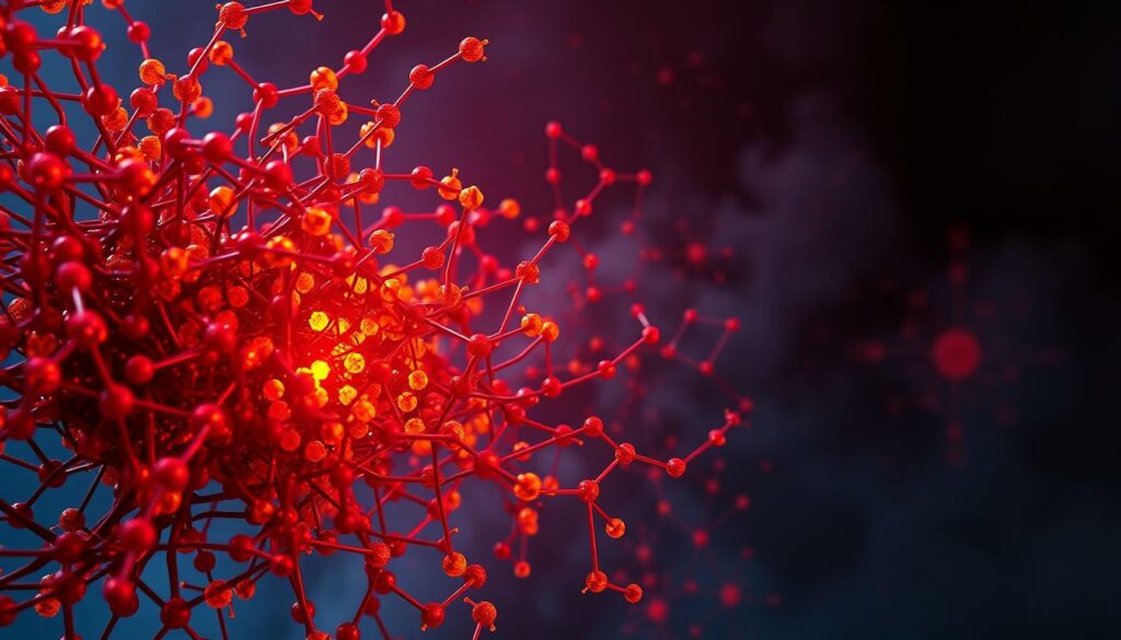 A-detailed-close-up-view-of-oxidative-stress-showcasing-a-vibrant-chaotic-interplay-of-1024x585 Stress oxydatif – Causes, symptômes et traitements