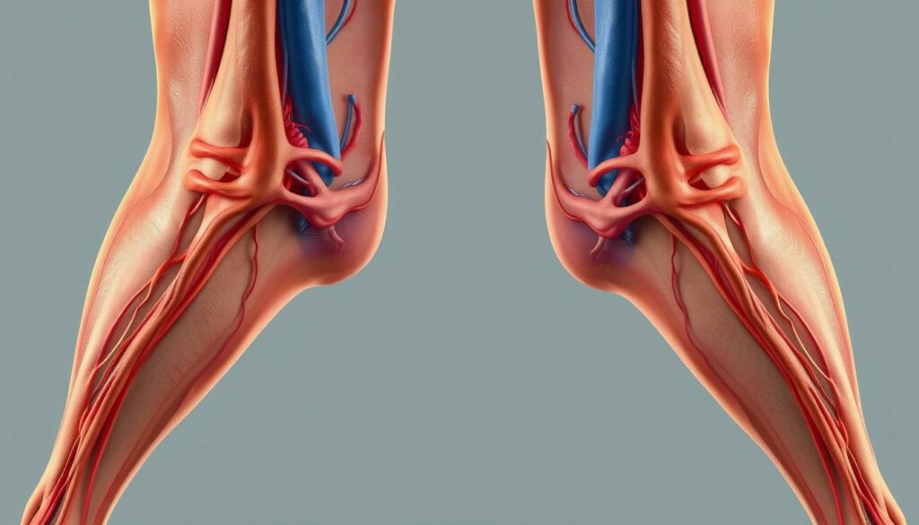 A-detailed-cross-section-of-lower-limbs-showcasing-the-intricate-network-of-veins-and-the-1024x585 Comprendre et Traiter les Jambes Lourdes