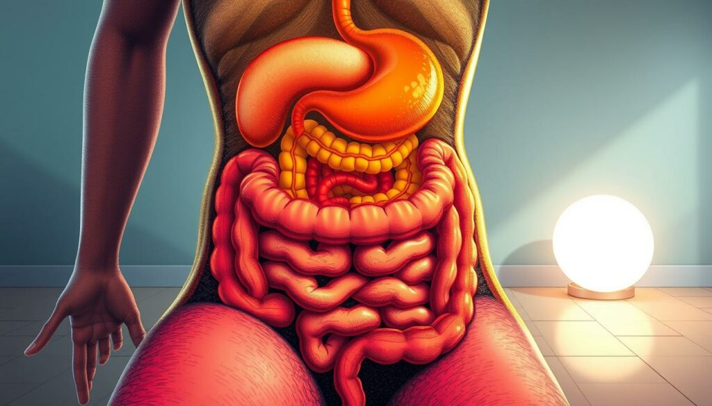A-detailed-illustration-of-digestive-troubles-including-a-prominently-swollen-abdomen-1024x585 Ventre gonflé, Ballonnements, Spasmes intestinaux : Origines et Solutions Naturelles