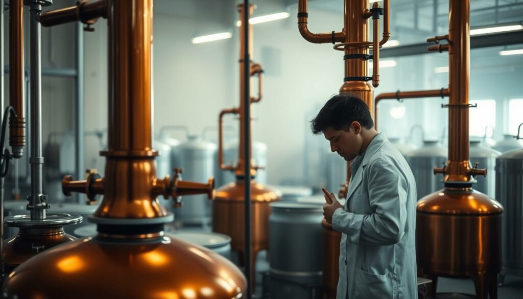 A-large-industrial-distillation-apparatus-stands-in-the-foreground-its-copper-pipes-and-1024x585 Comment choisir une huile essentielle ?