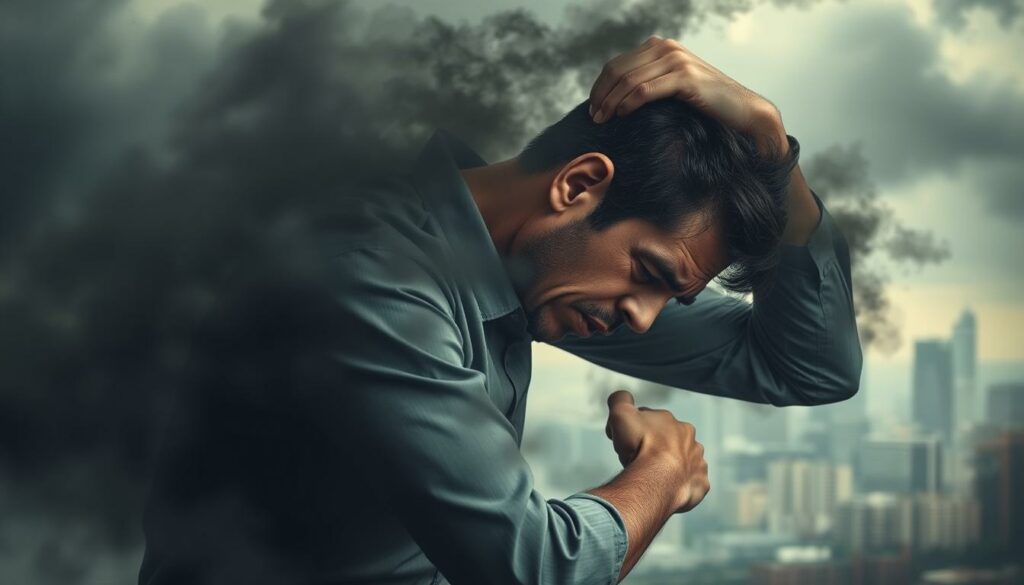 A-person-hunched-over-grasping-their-head-in-anguish-surrounded-by-a-chaotic-swirl-of-dark-1024x585 Comment Supporter Le Stress ?