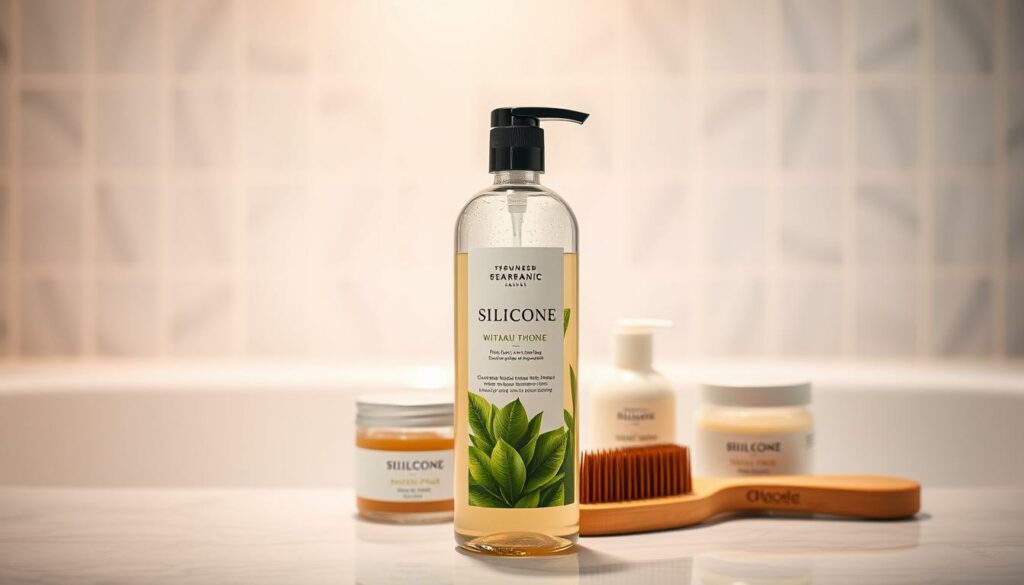 A-serene-bathroom-setting-with-a-vibrant-assortment-of-natural-haircare-products.-In-the-1024x585 Les bienfaits du shampoing sans silicone pour les cheveux