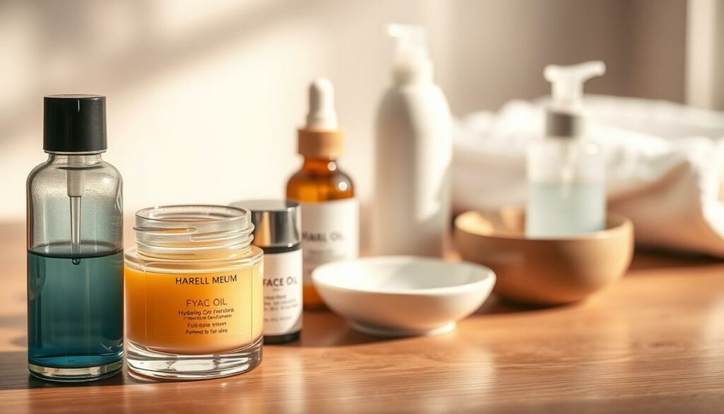 A-softly-lit-close-up-image-of-an-assortment-of-hydrating-skin-care-products-arranged-on-a-1024x585 Comment démarrer une routine visage pour homme ?