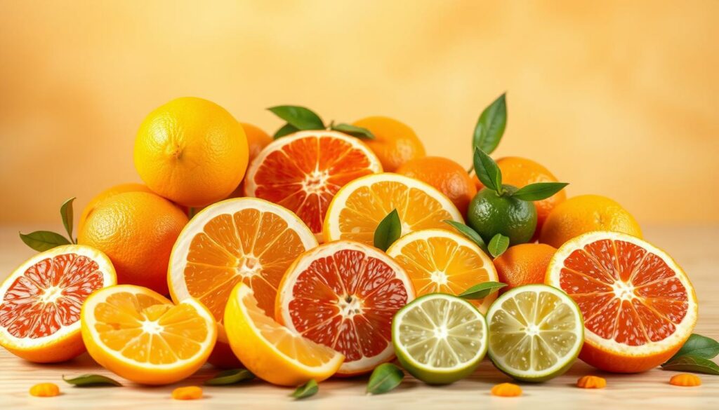 A-vibrant-still-life-arrangement-showcasing-a-variety-of-antioxidant-rich-citrus-fruits.-In-the-1024x585 Les bienfaits des agrumes pour la peau en cosmétique