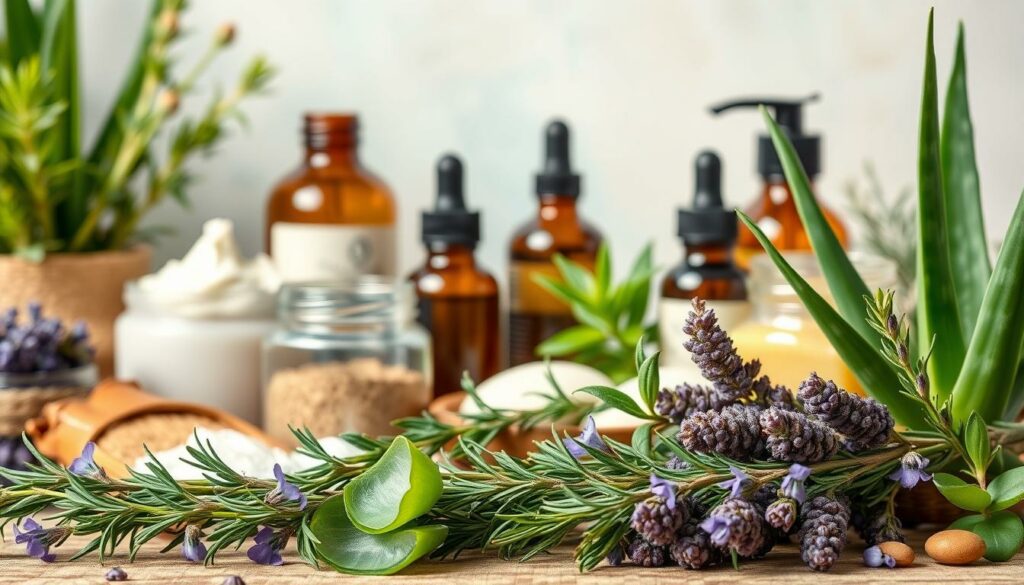 A-vibrant-still-life-showcasing-an-array-of-natural-hair-care-ingredients.-In-the-foreground-1024x585 Quel est le meilleur soin naturel pour les cheveux ?